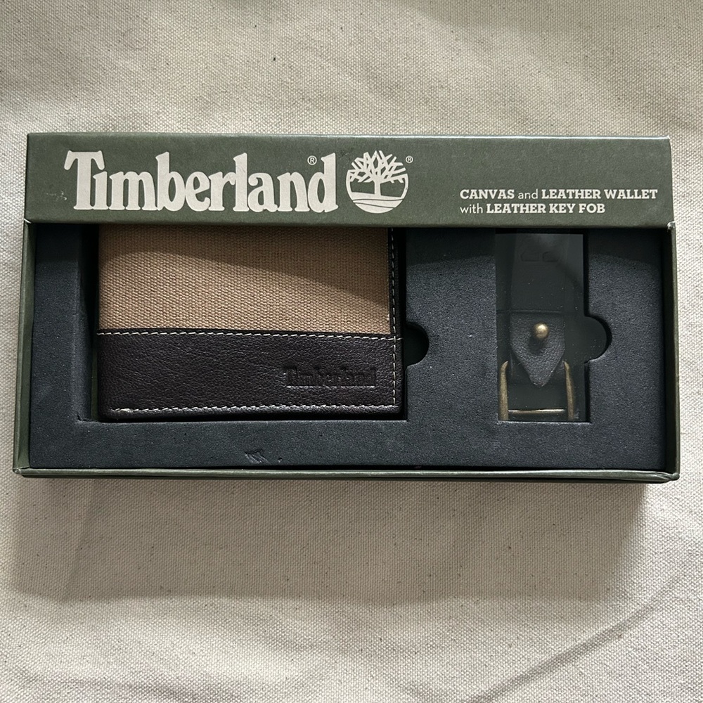 Timberland canvas and leather wallet & leather key chain